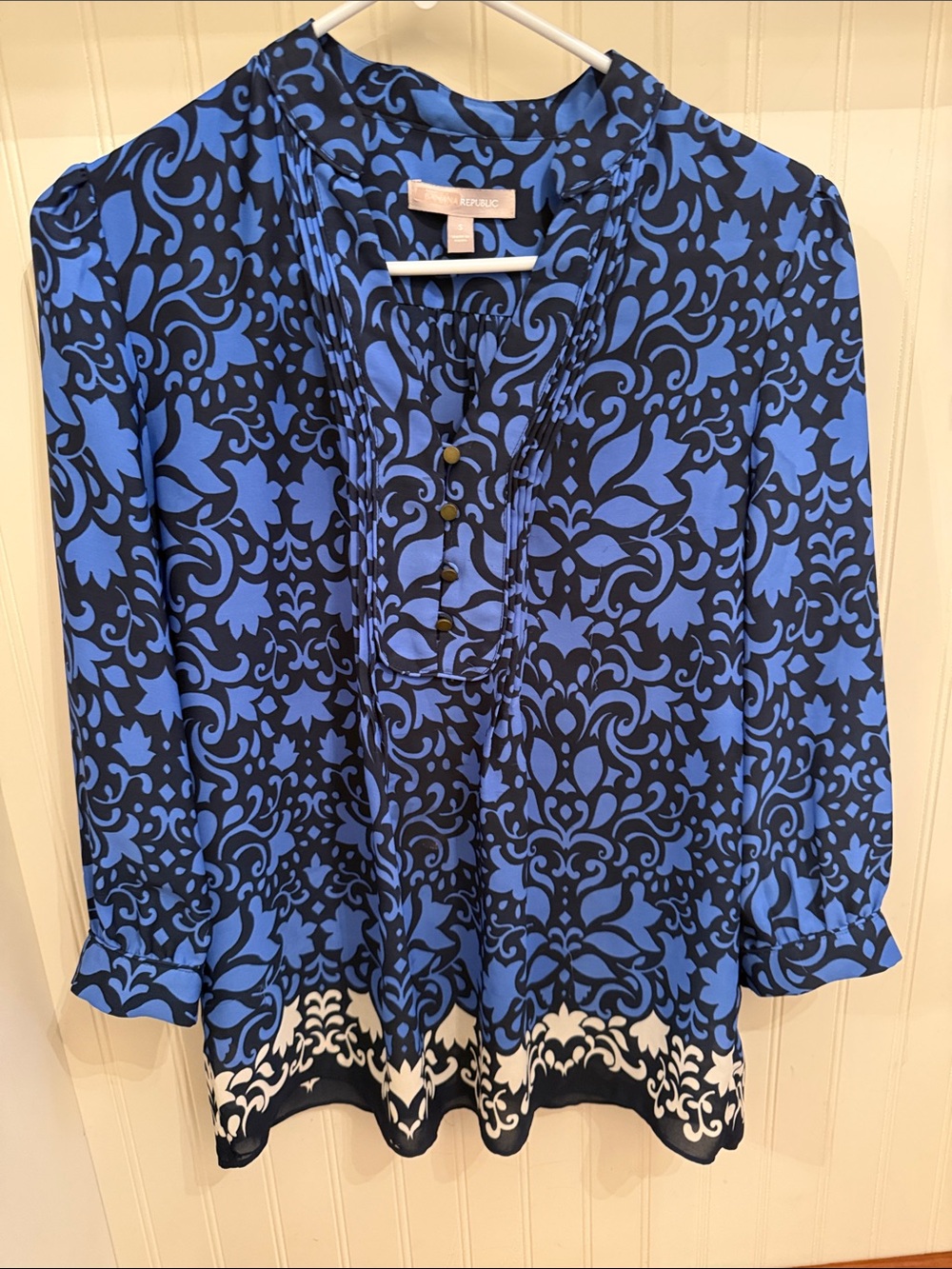 Banana Republic Blue and Black Floral-Print Tunic